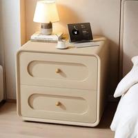 Table de chevet blanche crème nordique moderne avec 2 tiroirs, armoire latérale en bois à bords incurvés pour salon et chambre à coucher