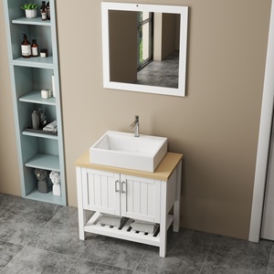 Meuble-lavabo de <span class=keywords><strong>salle</strong></span> de <span class=keywords><strong>bain</strong></span> moderne blanc laqué 32 pouces en <span class=keywords><strong>bois</strong></span> massif avec ensemble lavabo étanche <span class=keywords><strong>et</strong></span> miroir - Product Image 3
