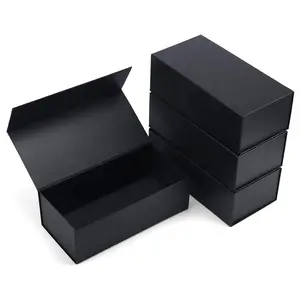 صندوق هدايا مخصص قابل لإعادة التدوير فاخر مقاس a4 من الورق المقوى الأسود الصلب ذو غلق مغناطيسي للتغليف بشعار مخصص