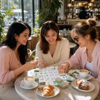 Jeu de Mahjong en Acrylique Thème Voyage Montgolfière Chat Noir Rose – Tuiles de Mahjong Carnaval – Jeu de Société pour Fêtes
