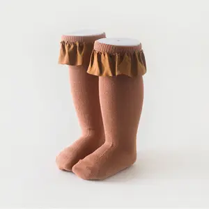 2022, высококачественные осенне-зимние фланелевые детские носки с бантом, однотонные детские носки средней высоты для девочек
