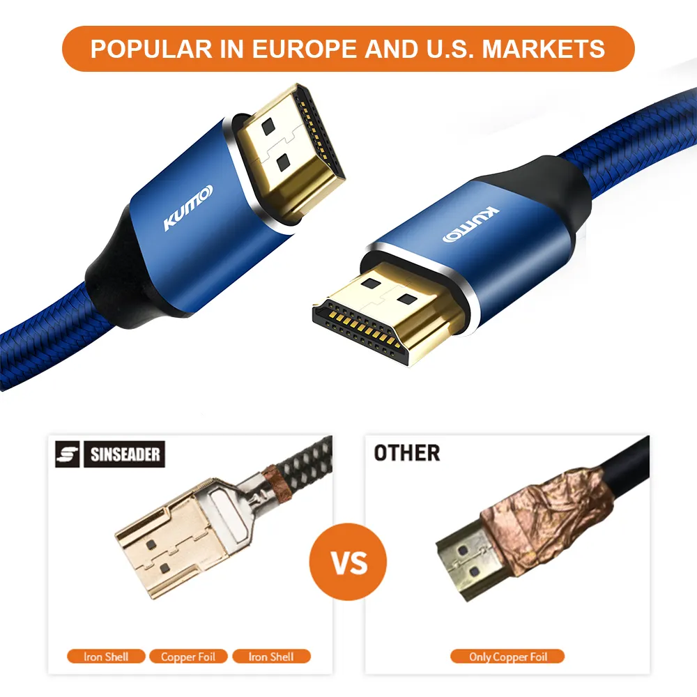 Sertifikalı son hdmi sürümü yüksek hızlı 48Gbps desteği dinamik HDR TDR testi 8K 60Hz 4K 120hz çözünürlük HDMI kablosu