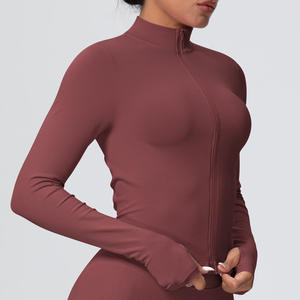 Camisetas de manga larga sin costuras, Chaquetas deportivas ajustadas para mujer, cuello alto transpirable, cremallera, chaquetas para exteriores, ropa de Yoga - Product Image 3