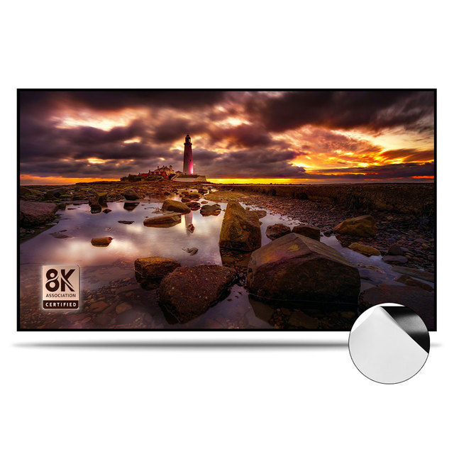 VisualMr Cinema White PVC Projector Screen Matte 1cm Ultra Narrow Bezel Fixed Frame Wall-Mounted 1.1 Gain 4K Home Theater 16:9