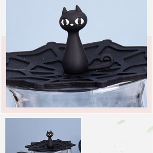 Nouveau produit gobelet transparent isolé en forme de chat tasse à <span class=keywords><strong>café</strong></span> en verre à double paroi avec couvercle en silicone et poignée de couleur - Product Image 5