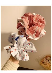 Elastici per capelli a doppio strato in stile coreano con motivo scozzese e ciliegie, elastici grandi a righe rosse e blu, fasce per capelli alla moda per donna - Product Image 5