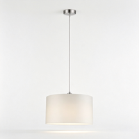 Suspension en tissu Nordic Drum avec abat-jour cylindrique en tissu crème et finition nickel brossé pour salon