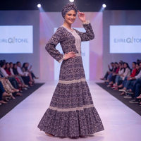 Robe longue moderne en rayonne pour femme, imprimée, avec dentelle florale, manches longues, style décontracté, tenue ethnique, hiver, luxe, looks traditionnels