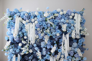 ฉากหลังดอกไม้ประดิษฐ์ดีไซน์ใหม่ ขนาด 8 ฟุต x 8 ฟุต สีฟ้า ดอกเบญจมาศ ไฮเดรนเยีย กุหลาบ สำหรับตกแต่งงานเลี้ยงฉลองเด็กแรกเกิด - Product Image 5