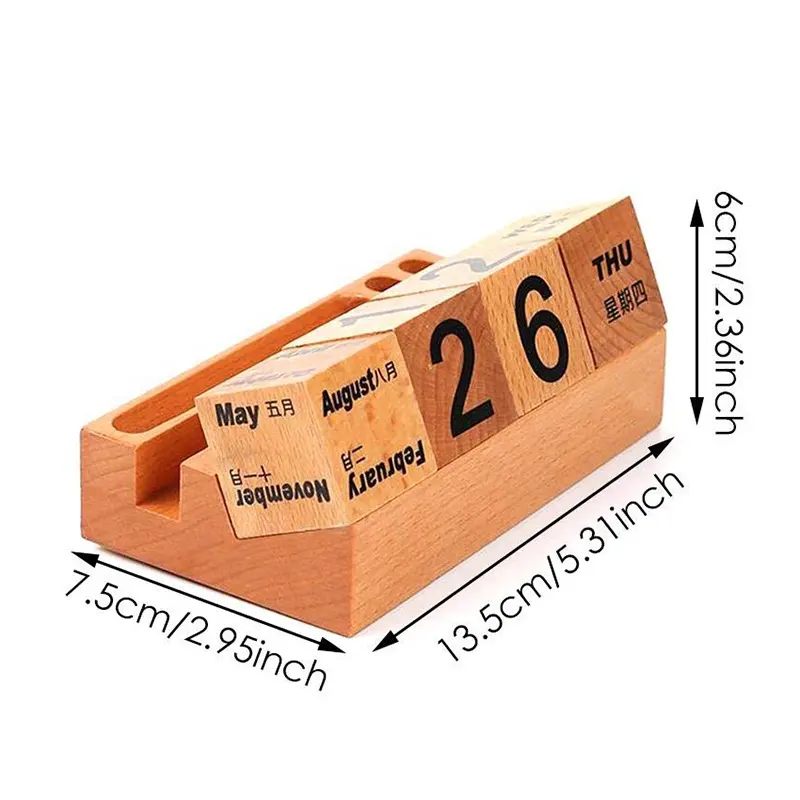 Calendario da tavolo in legno popolare squisito di vendita calda con calendario in legno portapenne