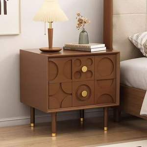 Mesita de noche moderna de madera con diseño geométrico y gabinete de almacenamiento para dormitorio - Product Image 1