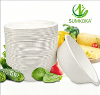 Bol à salade rond Sumkoka 500 ml en bagasse de canne à sucre biodégradable, jetable, compatible micro-ondes, qualité alimentaire, avec couvercle
