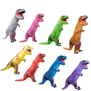 Cosplay t-rex kostum maskot Dino Halloween dinosaurus kostum tiup grosir setelan khusus untuk dewasa