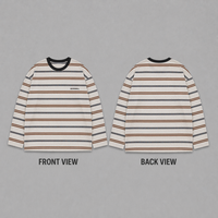 T-shirt décontracté vintage années 70 à épaules tombantes pour homme, avec petit logo DTG, col contrastant et rayures teintées en fil, manches longues