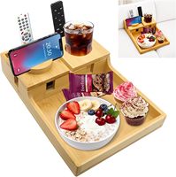 Plateau de canapé en bambou avec couvercle magnétique amovible, support de téléphone rotatif à 360°, porte-gobelet, couvercle antidérapant, organisateur de canapé, vente en gros OEM