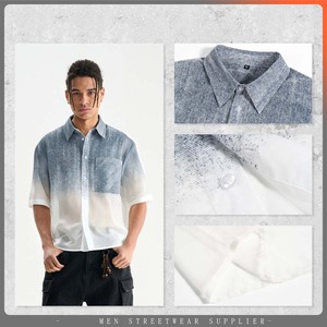 <span class=keywords><strong>Chemise</strong></span> <span class=keywords><strong>Homme</strong></span> 106G d'été perlée légère et respirante <span class=keywords><strong>en</strong></span> denim de haute qualité à texture dégradée, coupe ample, ODM, tendance, semi-transparente, effet délavé - Product Image 3