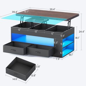 Mesa de Centro Moderna SENYU con Tapa Elevable, Cajones de Almacenamiento y Estante Abierto, Mueble para Sala de Estar con Superficie de Madera y Estructura Metálica - Product Image 5