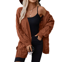 Nouveau design personnalisé – Cardigan en maille torsadée mi-long pour femme – Pull décontracté et ample de style vintage – Manteau en maille pour femme