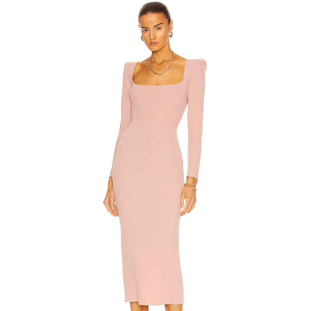 New Collection Fashion Long Sleeve Contrast Pink Women Bandage Fall Dresses