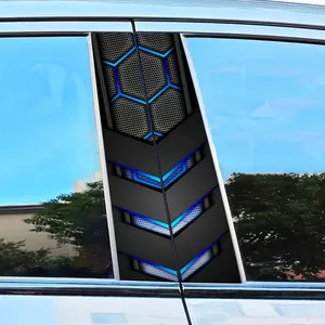 Pegatinas Personalizadas para el Pilar B del Coche, 2 Piezas, Resistentes a los Arañazos, Impermeables, Autoadhesivas, con Acentos Azules Hexagonales, Calcomanías de PVC - Product Image 4