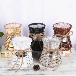 Creative Wicker Flower Basket Arrangement Vase Living Room Decoration Small Storage Hand-Woven Flower Basket