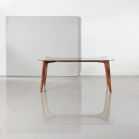 Table à manger moderne en verre trempé de style nordique, pieds en bois MDF, design rectangulaire pour la maison, l'hôtel, durable, stable, meubles de luxe