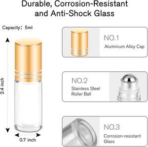 Botella de Vidrio Transparente de 3 ml, 6 ml, 10 ml, 12 ml para Perfume Attar, Aceite de Oud, con Rodillo Octagonal y Varilla de Vidrio y Plástico - Product Image 3