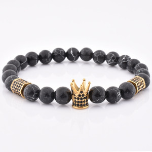 Мужской браслет из бисера с камнем из говлита и нержавеющей стали, серебряный браслет из Каира из бисера, браслет из серого камня - Product Image 3