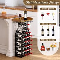 Porte-vin sur pied de style américain, moderne et minimaliste, noir/marron, pour magasins et supermarchés, avec support à verres à vin inversés