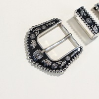 Ensemble de 3 pièces : Boucle de ceinture en alliage de style européen et américain vintage, boucle à ardillon classique sculptée, accessoires de ceinture en métal imprimé