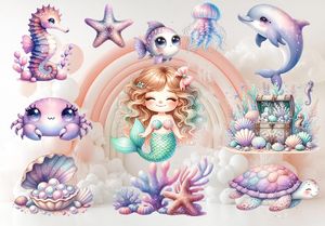 Décoration de fête sur <span class=keywords><strong>le</strong></span> thème <span class=keywords><strong>des</strong></span> <span class=keywords><strong>sirènes</strong></span>, découpes décoratives, accessoire d'anniversaire, panneau de jardin, thème sous-marin, en plastique, pour bébé - Product Image 1