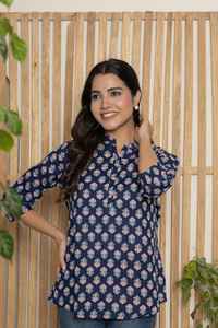 Floral Summer Cotton Short Kurti fit for college and office wear India wholesale manufacturer <b>kurtis</b> for women in India - Product Image 3