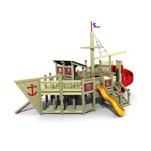 SG14 Parque infantil temático de barco pirata de madera para niños Equipo de juego al aire libre duradero y seguro para la aventura imaginativa de los niños - Product Image 1