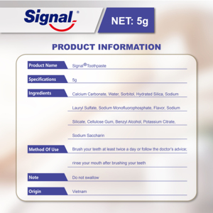 <span class=keywords><strong>Signal</strong></span> <span class=keywords><strong>Dentifrice</strong></span> Sachet 5g - Vente en gros Personnalisé Blanchissant Voyage Hôtel Protection Contre les Caries Fluorure Éco Unilever - Product Image 2