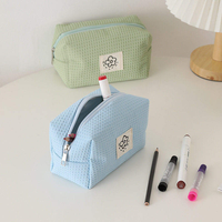 Trousse de Toilette de Voyage Personnalisée en Tissu Gaufré Polyester, Grande Capacité, Imperméable, avec Fermeture Éclair et Poignée Souple, Motif Uni