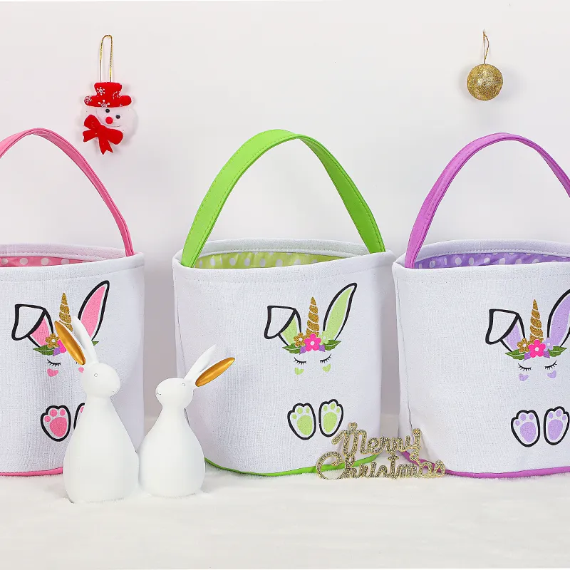 Wholesale Egg Printed Cute Canvas Personalized Colorful Bags For Kids Easter Bunny Bucket