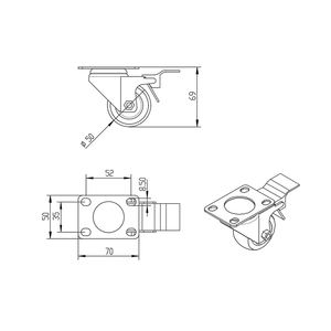 Stärke Fabrik MSR 70*50 von Platte AD 50mm Flansch montage Rollen mit Brems rad Nachlauf Werkbank Rad für Möbel #7194 - Product Image 6
