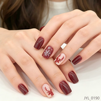 Faux ongles à presser motif Flocon de neige Renne Bourgogne, courts carrés réutilisables en acrylique, lot de 24 pièces pour salon