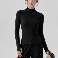 Veste de yoga zippée pour femme, pantalon droit à manches longues, doublure polaire épaisse et chaude, couleur unie, pour l'hiver, activités de plein air, course à pied, fitness, pilates