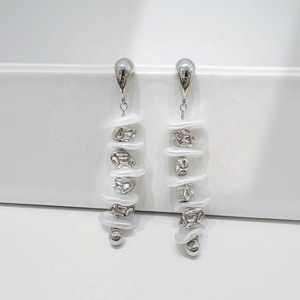 OEM plata 925 sterling <b>silver</b> exaggerate long <b>earring</b> fine jewelry party big dainty <b>chain</b> handmade vintage bridal pearl <b>earrings</b> - Product Image 5