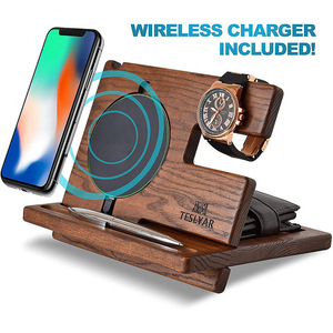 Wooden <b>Desk</b> Stand Walnut <b>Wood</b> Multi Functional Key Wallet Holder <b>Solid</b> <b>Wood</b> Storage Office Desktop Organizer - Product Image 5