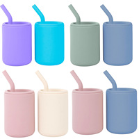 Gobelet d'apprentissage en silicone 210 ml pour enfants avec couvercle, écologique, sans BPA, de qualité alimentaire, incassable, résistant à l'eau bouillante, avec poignée pour une prise en main facile