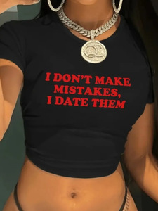 Top Sexy da <span class=keywords><strong>Donna</strong></span> con Stampa di Scritta, T-shirt Aderente in Poliestere, Stile Y2K, Manica Corta, Collo Tondo, Casual, Crop Top - Product Image 2