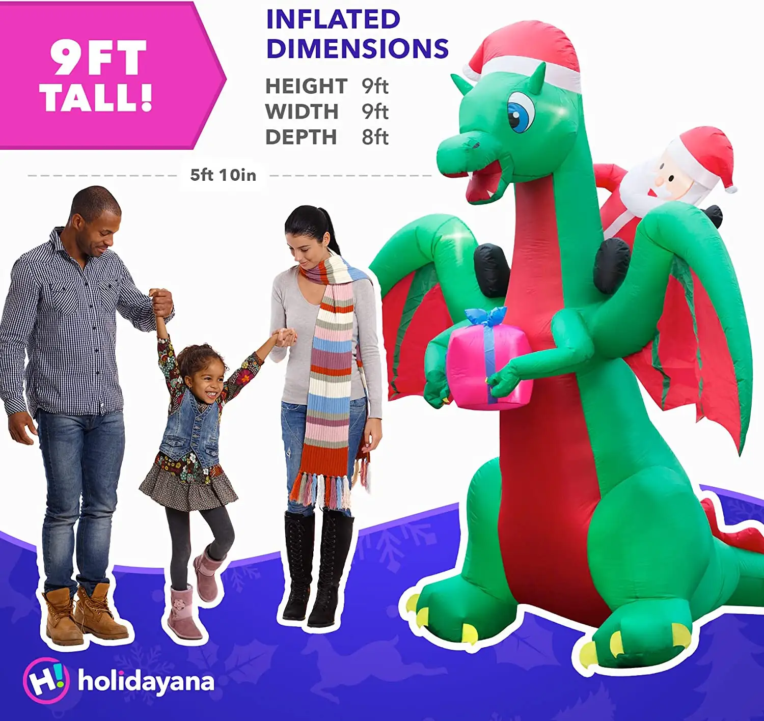 Warm holiday 9 ft luminous waterproof Santa rides dragon outdoor yard lawn decoration Christmas inflatable