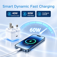 Produits Populaires : Adaptateurs de Charge Rapide Type C 40W Constant 60W de Pointe Dynamique, Pliables, Prise UK, pour Électronique