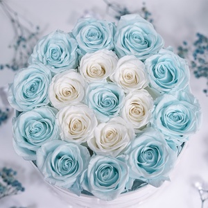 UKIQUEEN all'ingrosso nuove idee di prodotto fiori secchi arredamento misto cielo blu bianco vero naturale conservato <span class=keywords><strong>rose</strong></span> eterne in scatola rotonda - Product Image 1