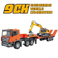 Huina 1319 9 canaux Télécommandé en Plastique ABS, Modèle de Simulation de Tracteur-Remorque RC avec Excavatrice, Jouet de Collection