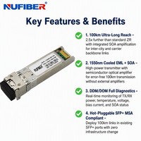 Transceiver Optique SFP+ 10GBASE-ZR 1550nm Refroidi EML 120km Duplex LC SMF DDM Hot Pluggable IP Télécom Longue Portée