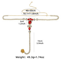 Chaîne de corps sexy en strass rouges avec pendentif cœur en cristal pour la taille et le ventre, bijou de corps en diamant pour bikini