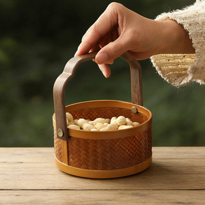 Creative bamboo woven small <b>basket</b>, desktop fruit and flower <b>basket</b>, outdoor hand-held picking <b>basket</b>, snack <b>basket</b>, mini - Product Image 1